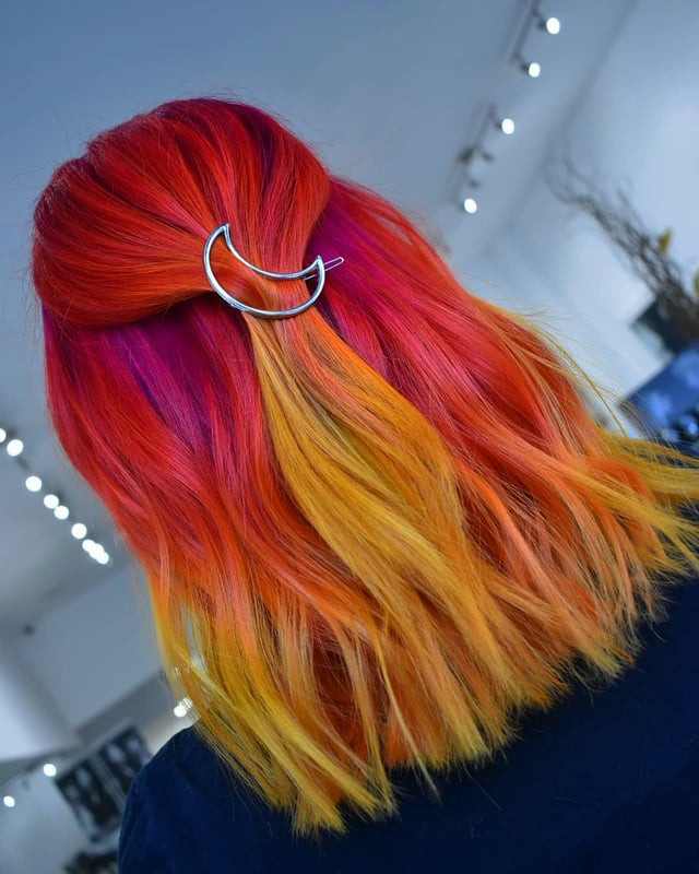 Lob With Red Orange Yellow Gradient — Sunset Hair