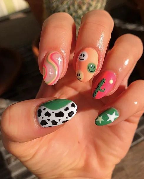 One Hand Visual Idea — Smiley Face Nails