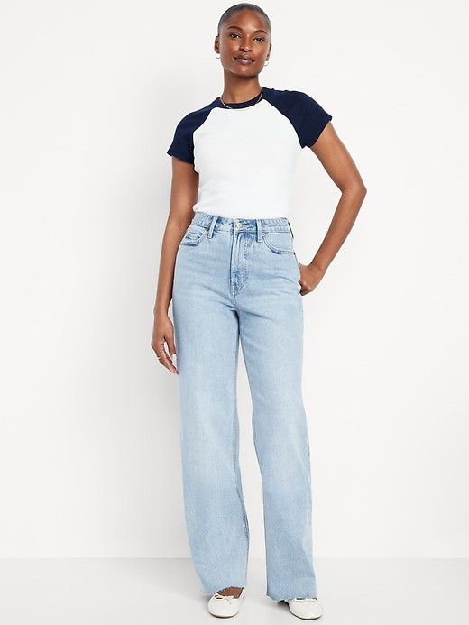 Wide-Leg Jeans with Raglan Tee and Ballet Flats — High Waisted Jeans