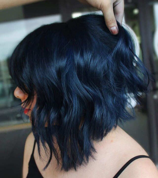 Deep Blue Wavy Bob Deep Blue Wavy Bob — Hair Color Ideas for Short Hair