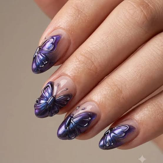 3D Sculpted Metallic Purple Blue Butterfly 3D Sculpted Metallic Purple Blue Butterfly — Butterfly Nails