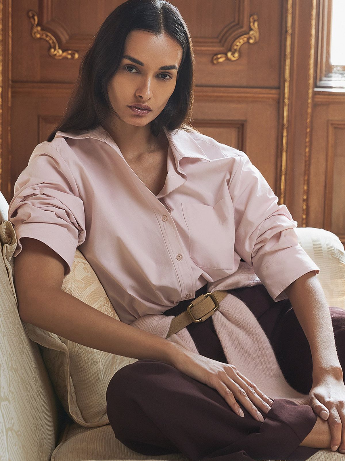 Oversized Pink Button-Up with Belted Waist — Button Up Shirts