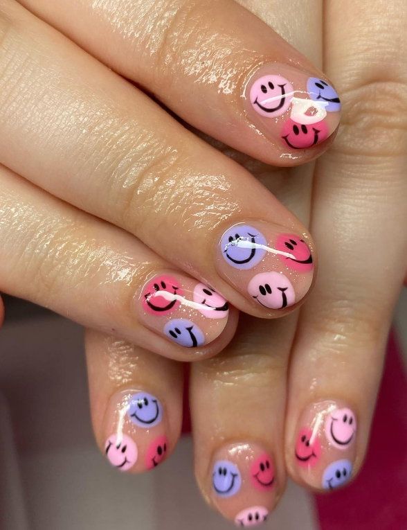 Pink and Purple Repeating Smileys — Smiley Face Nails
