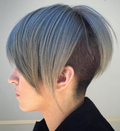 Straight Grey Bob with Blunt Bangs — Undercut Hairstyles for Women