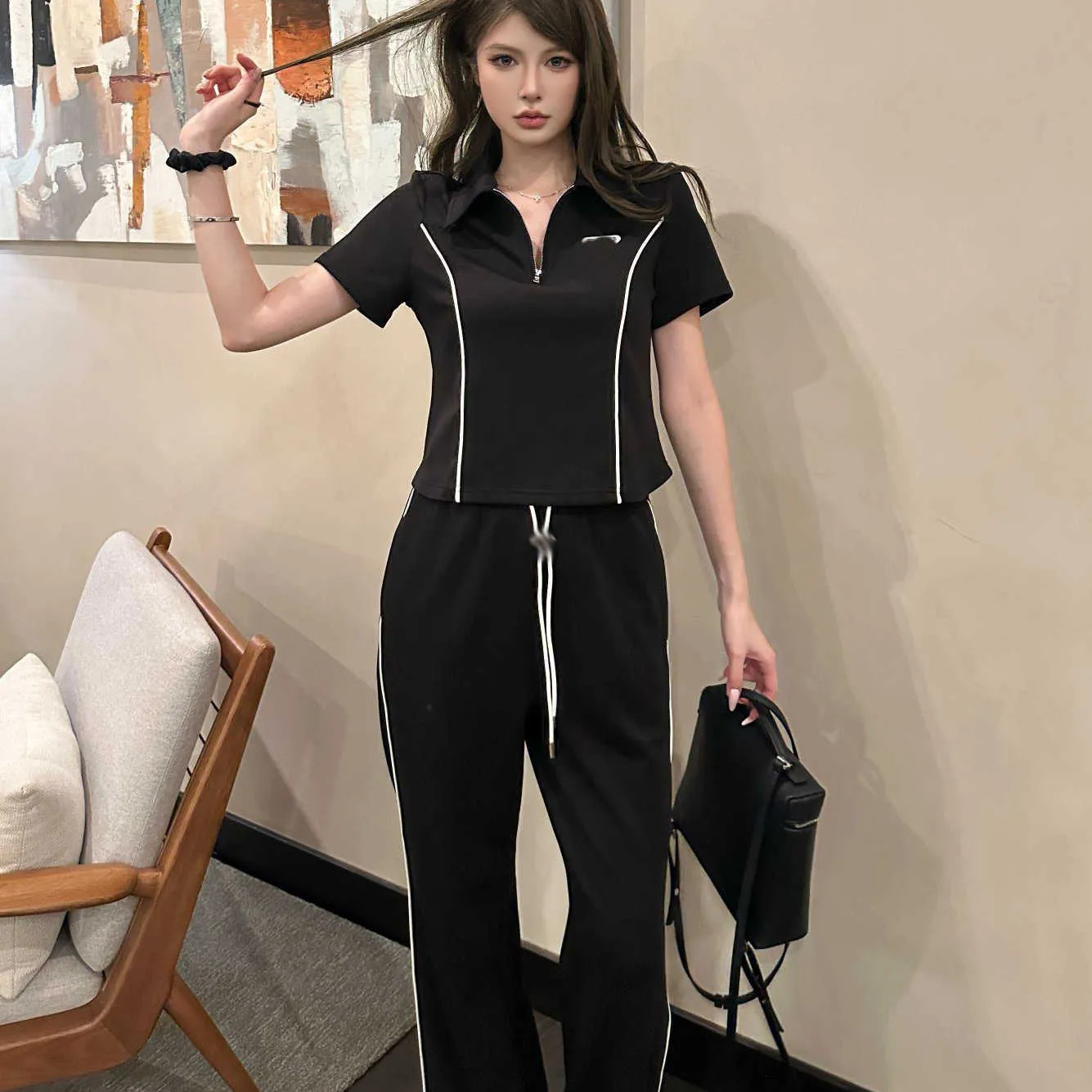 Sporty Two-Piece Set: Zip-Up Top and Pants for the Alley — Bowling Outfits