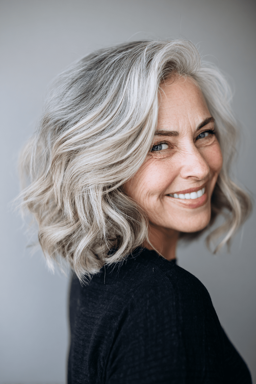 Shoulder Length Ash Blonde Lob With Silver Tones — Hairstyles for Women Over 60