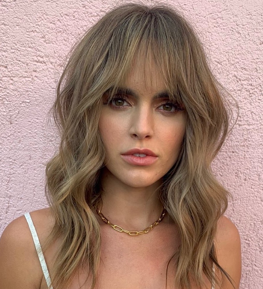 White Camisole and Gold Necklace with Wavy French Bangs White Camisole and Gold Necklace with Wavy French Bangs