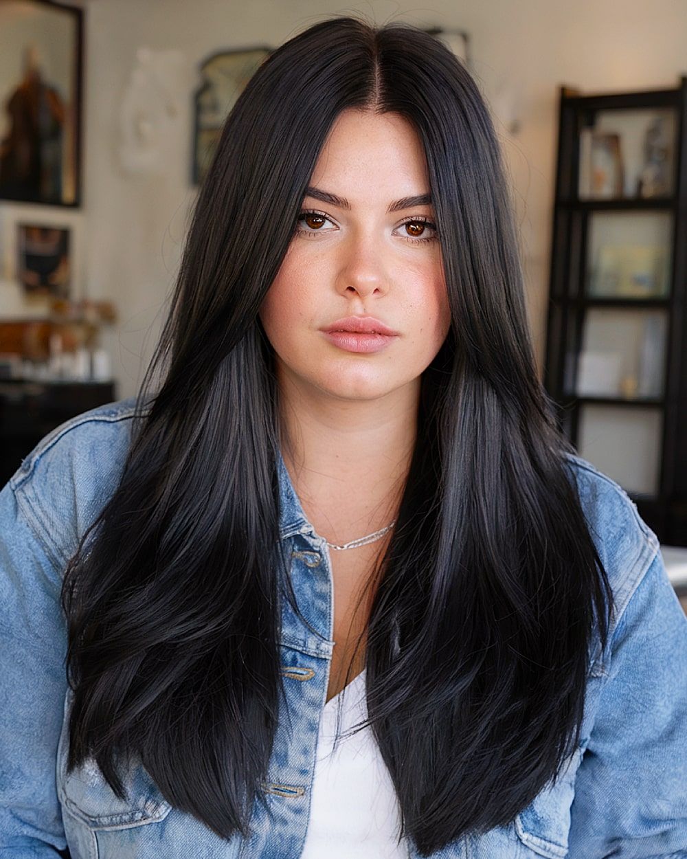 Sleek Black Blowout with Subtle Layers — Hairstyles for Long Faces