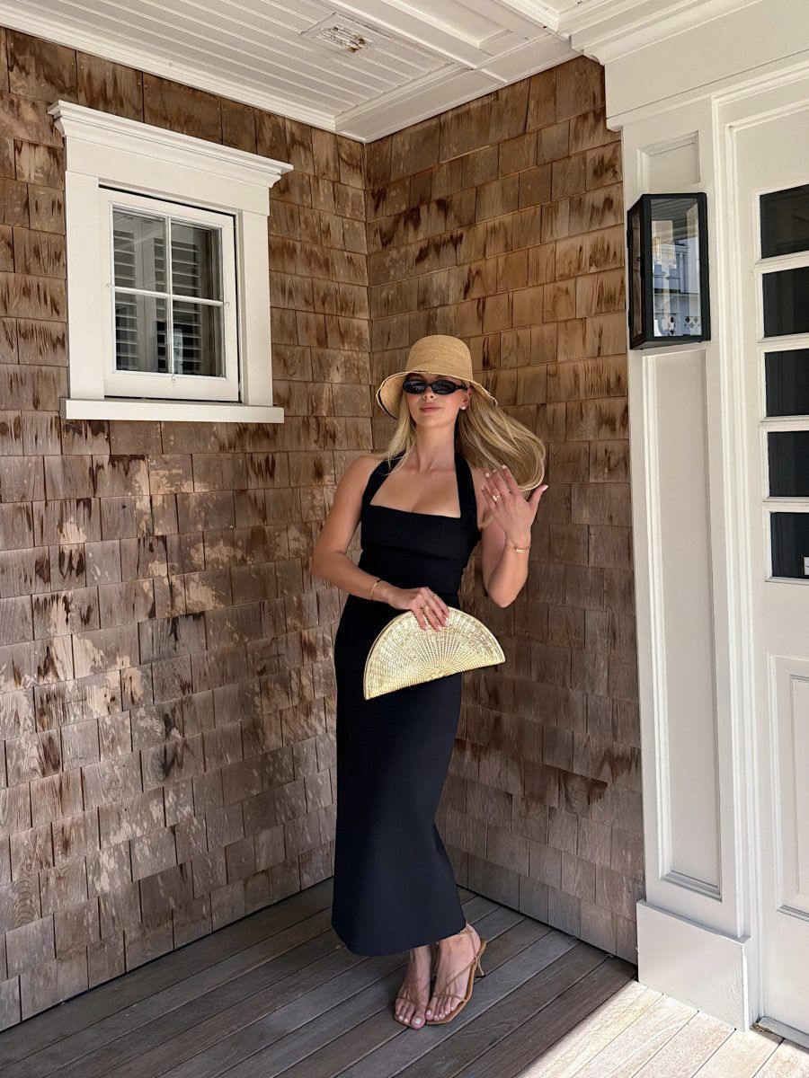 Elegant Black Halter Midi Dress for Evening Occasions — Nantucket Outfits