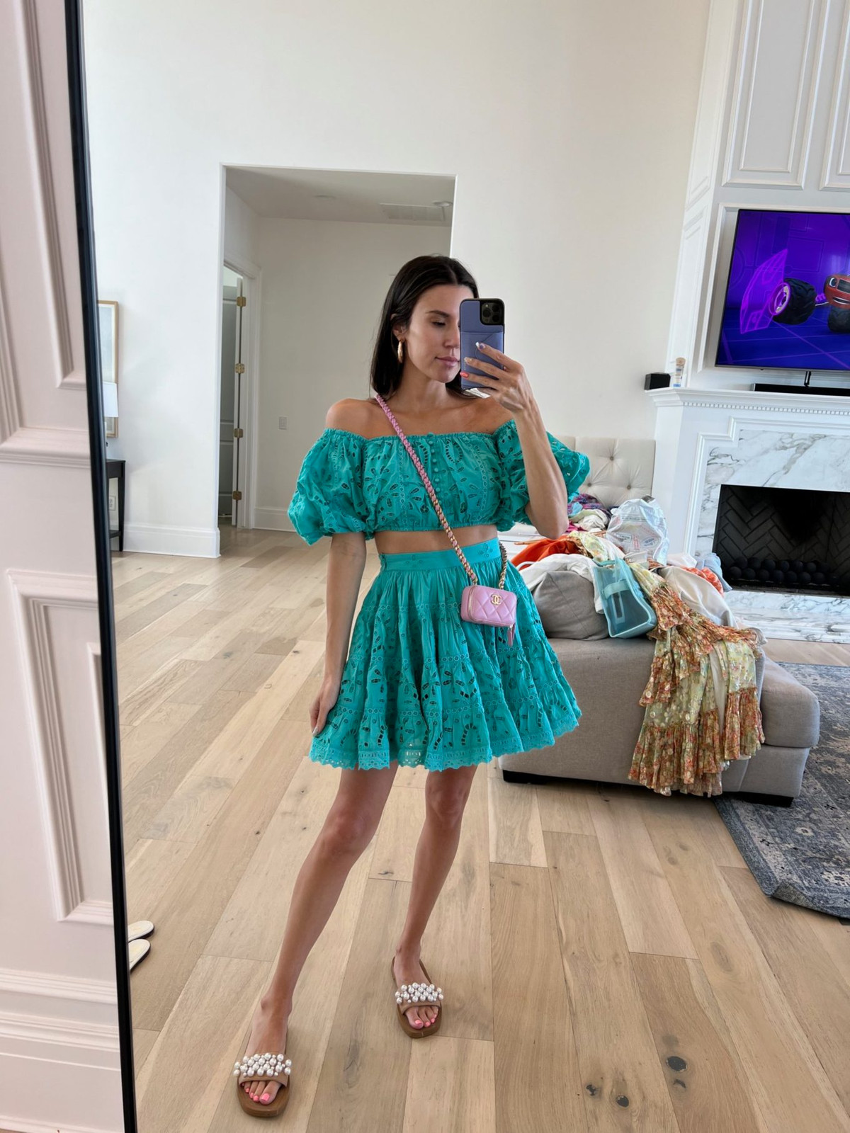 Teal Broderie Anglaise Set for Resort Evenings Teal Broderie Anglaise Set for Resort Evenings — Florida Outfits