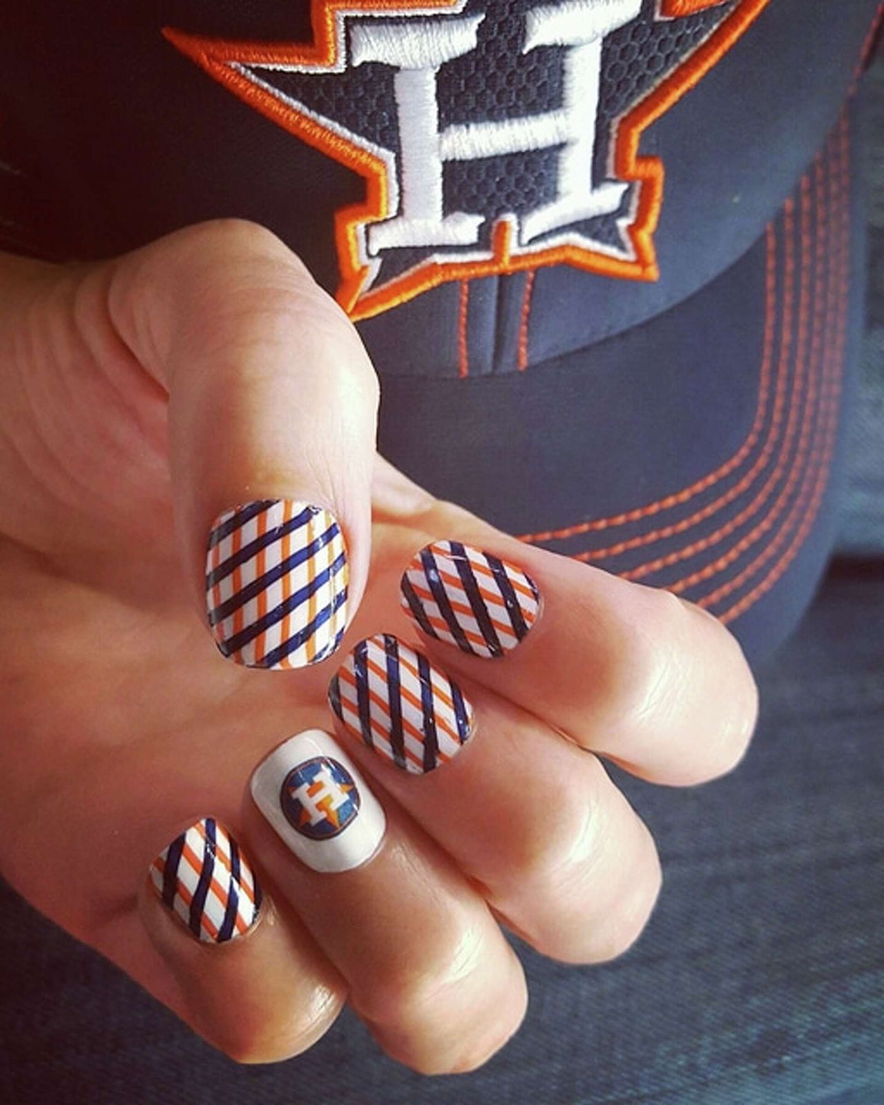 Visual Idea — Orange Baseball Mom Nails