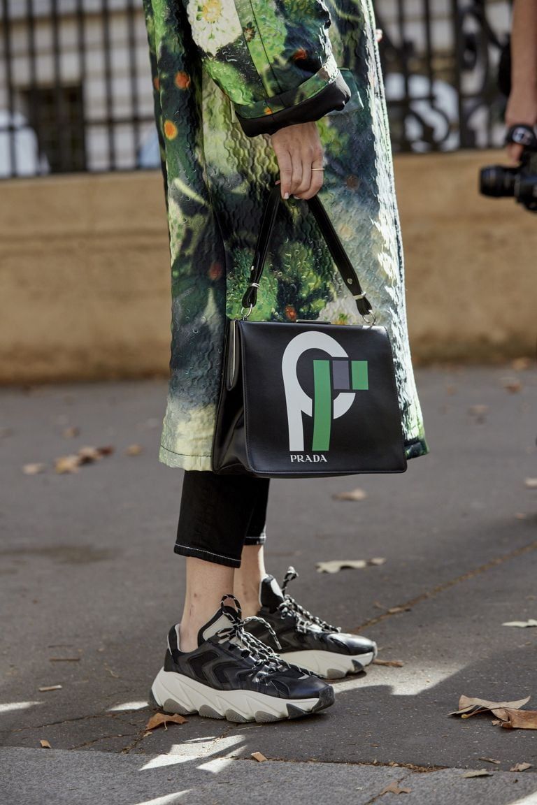 Chunky Black Platforms with Patterned Jacket and Trousers Chunky Black Platforms with Patterned Jacket and Trousers — Platform Sneakers Outfits