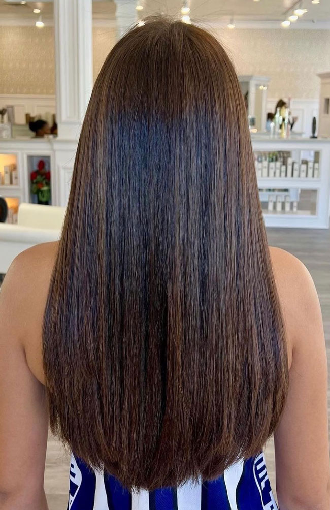 Glossy Mid-Back Thick Brown Hair Glossy Mid-Back Thick Brown Hair — Straight Hairstyles