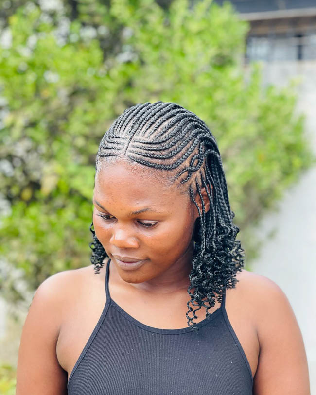 Collarbone Fulani Braids With Wavy Ends