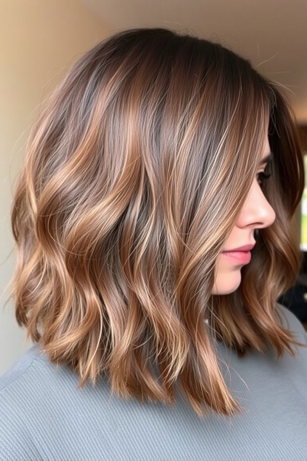 Chestnut Lob With Warm Balayage Highlights Chestnut Lob With Warm Balayage Highlights — 2B Hairstyles