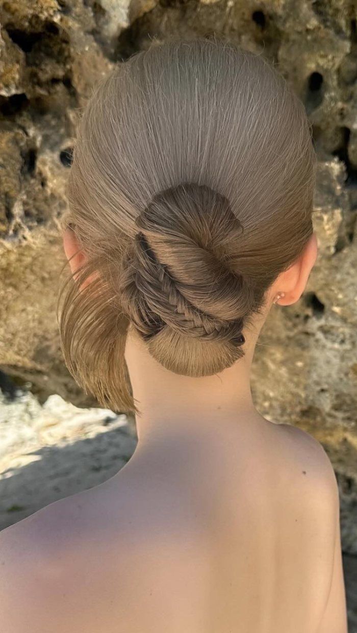 Layers Ash Blonde Braided Bun Detail — Braided Low Bun
