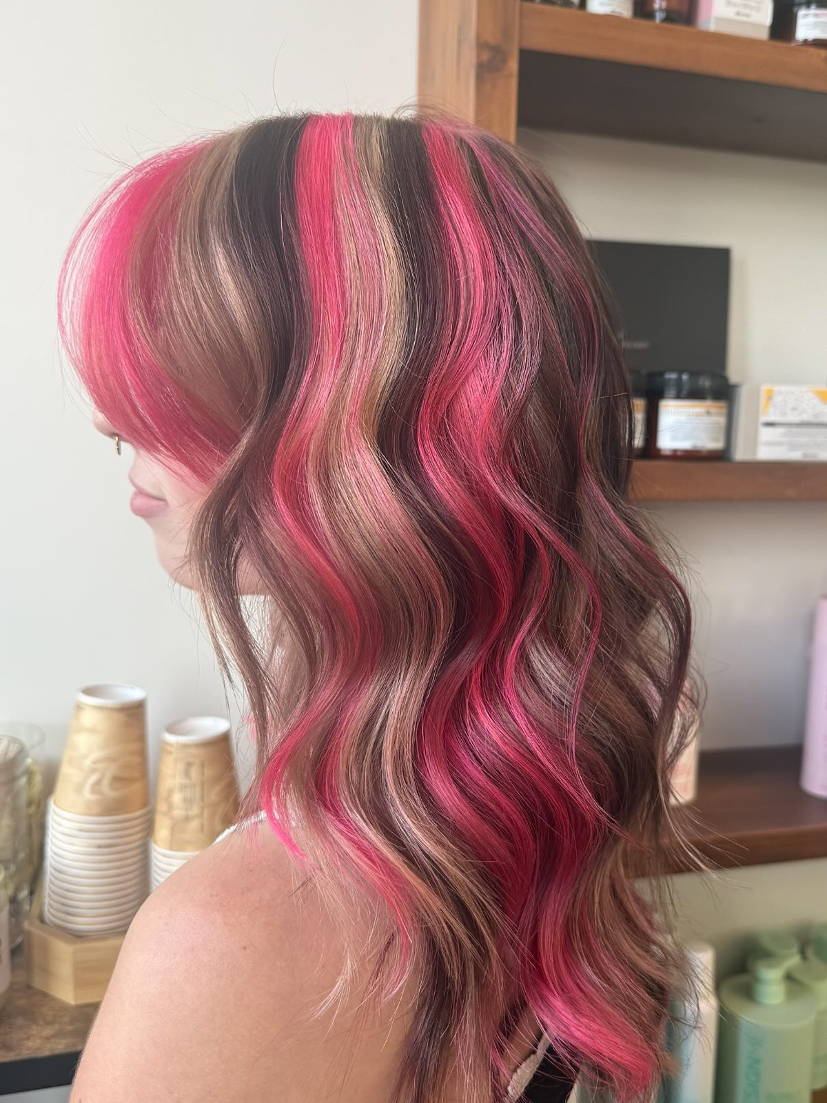 Collarbone Waves With Pink & Blonde Contrast — Neapolitan Hair
