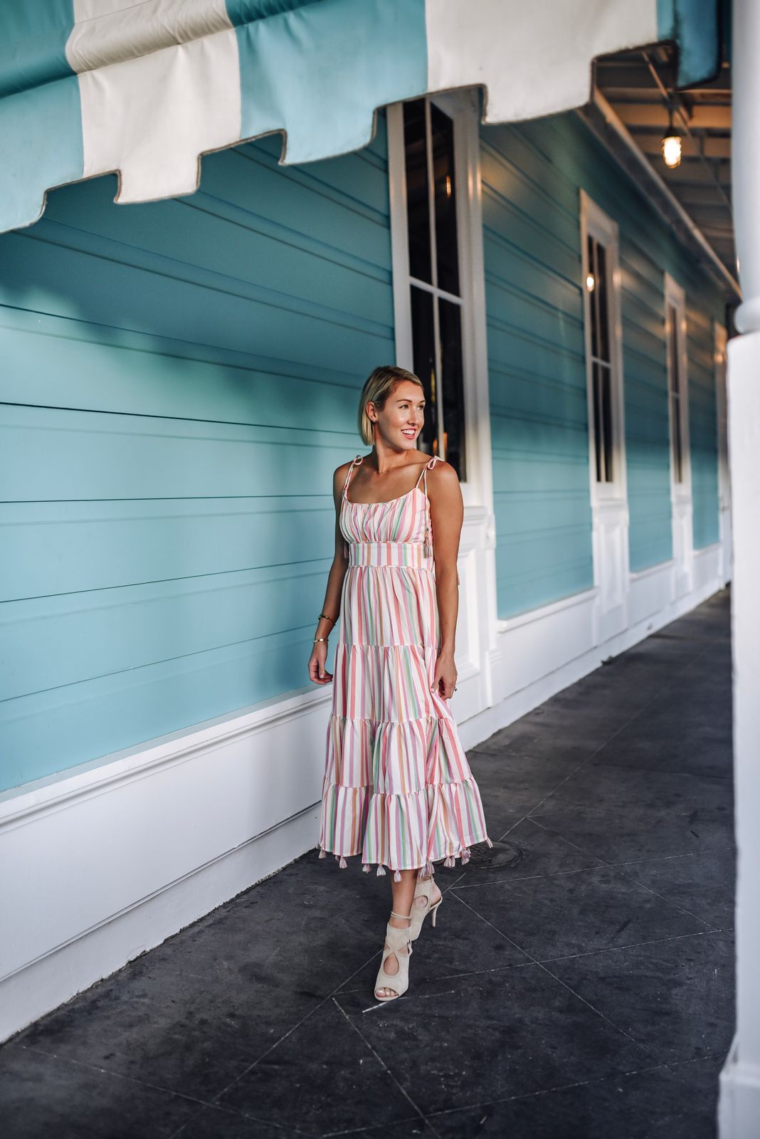 Pastel Striped Tiered Midi Dress for Summer Days Pastel Striped Tiered Midi Dress for Summer Days — New Orleans Outfits