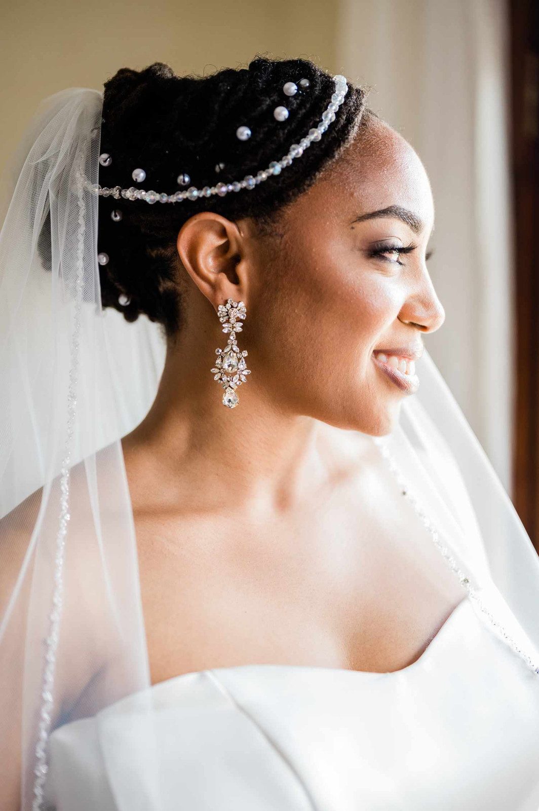 Romantic Loc Updo With Veil and Pearl Headband Romantic Loc Updo With Veil and Pearl Headband — Loc Styles for Wedding