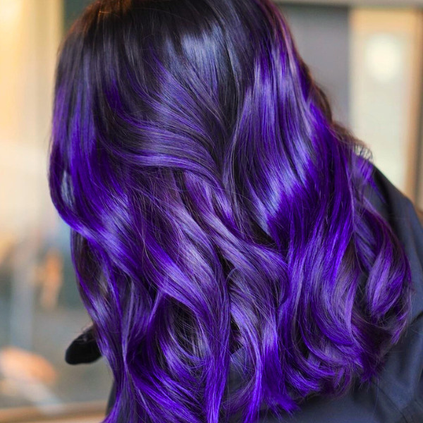 Black Base With Vivid Purple Highlights Visual Idea — Purple Black Hair