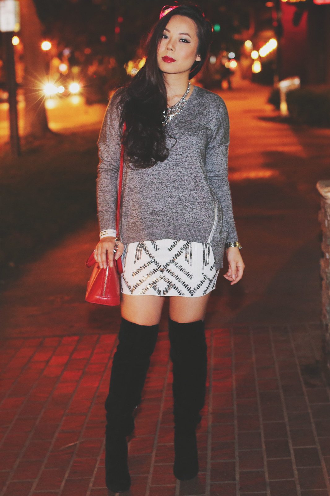 Cozy Knit Sweater Over a Sparkling Sequin Mini Cozy Knit Sweater Over a Sparkling Sequin Mini — Girls Night Out Outfits