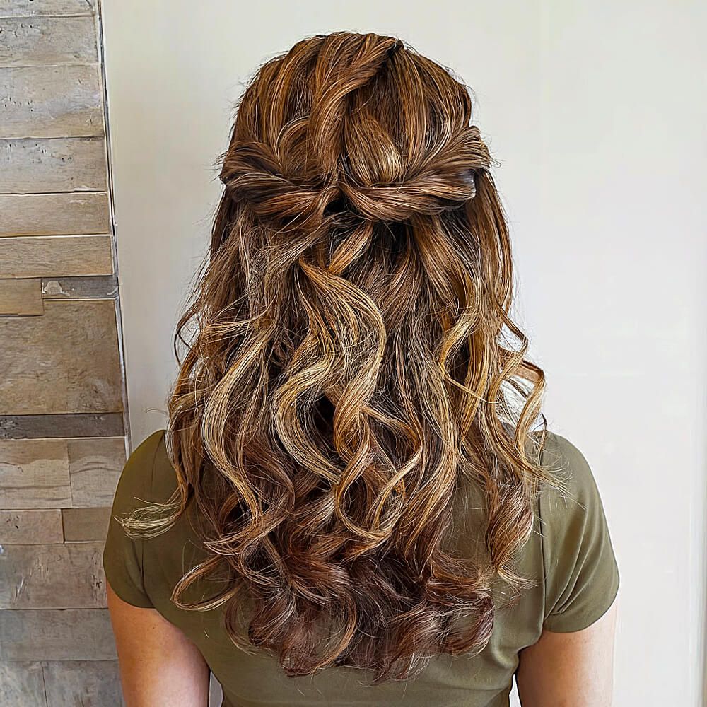 Dark Brown Curly Half-Up Braids — Prom Hair Down