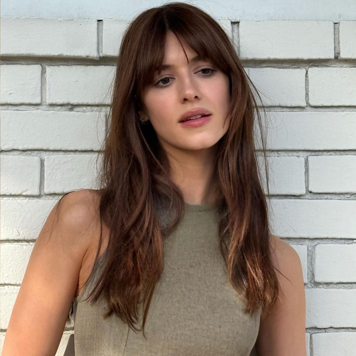 Dark Brown Full Fringe Air Dried — Long Hair with Bangs