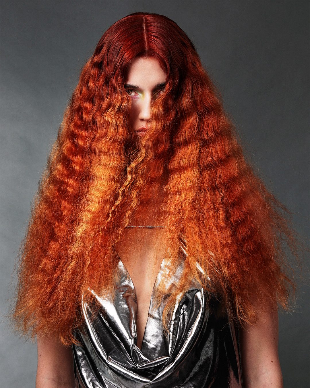 Vibrant Red Mid-Back Crimp — Crimped Hair