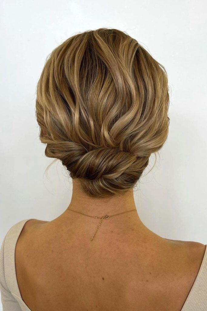 Honey Blonde Twisted Low Bun Honey Blonde Twisted Low Bun — Prom Hairstyles for Short Hair