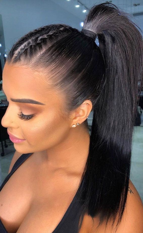 Sleek Ponytail With Braided Accents — Braided High Ponytail