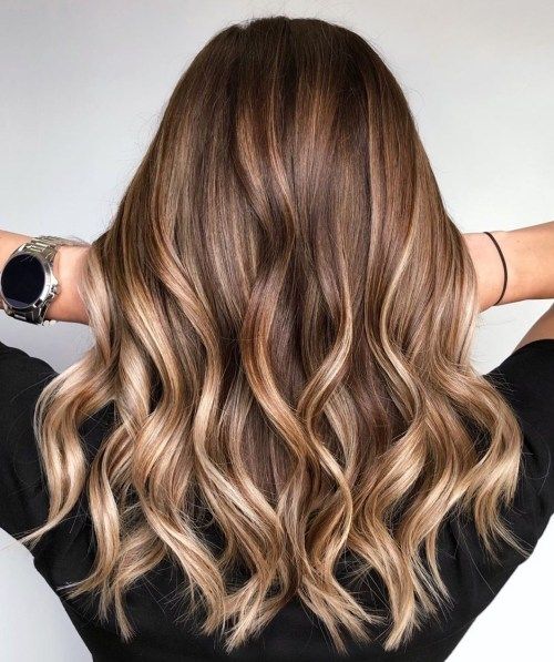Collarbone Dark Brown With Blonde Balayage Highlights Collarbone Dark Brown With Blonde Balayage Highlights — Balayage Over 40