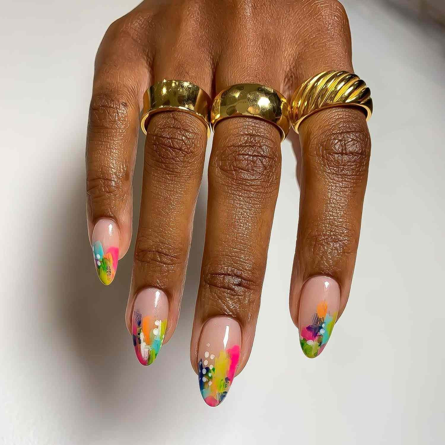 Neon Paint Splatter Almond Nails — Festival Nails