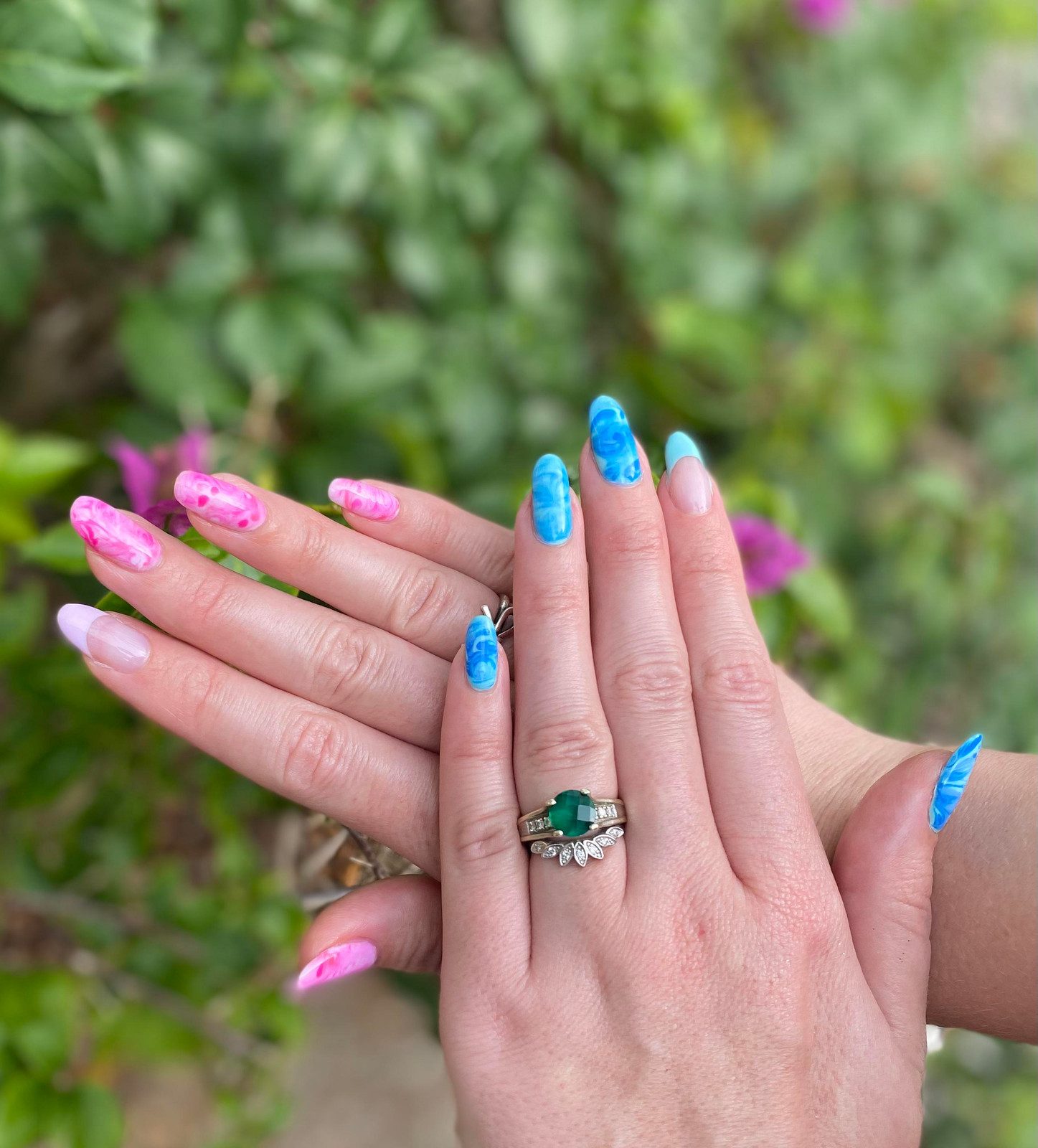 Swirled Marble Almond Reveal Nails Swirled Marble Almond Reveal Nails — Gender Reveal Nails