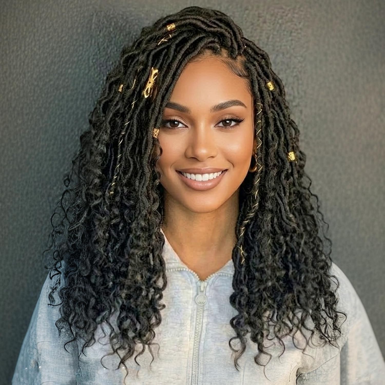 Short Goddess Locs Crochet Hair 14 Inch Pre Looped Braiding Hair 4 Curls Bohemian Faux Loc