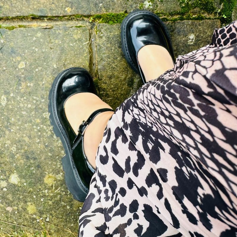 Leopard Print Dress with Black Chunky Mary Janes — Chunky Mary Janes Outfits