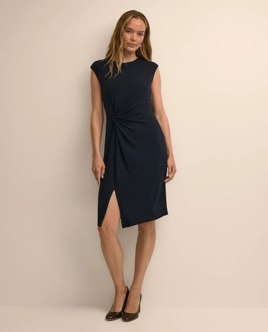 Navy Jersey Knit Sheath Dress with Twisted Bodice — Sheath Dresses