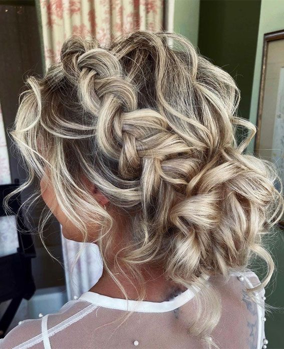 Messy Braided Updo With Highlights — Prom Hairstyles for Medium Hair