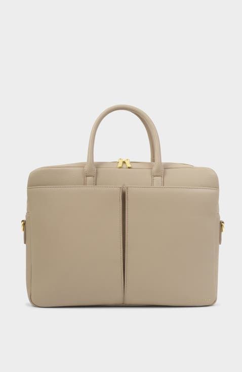 Beige Leather Briefcase for Business — Laptop Bags for Women