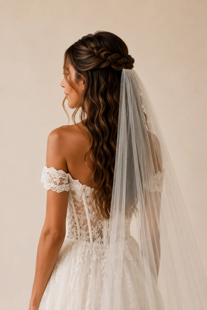 Back View With Veil Visual Idea — Braids for Wedding