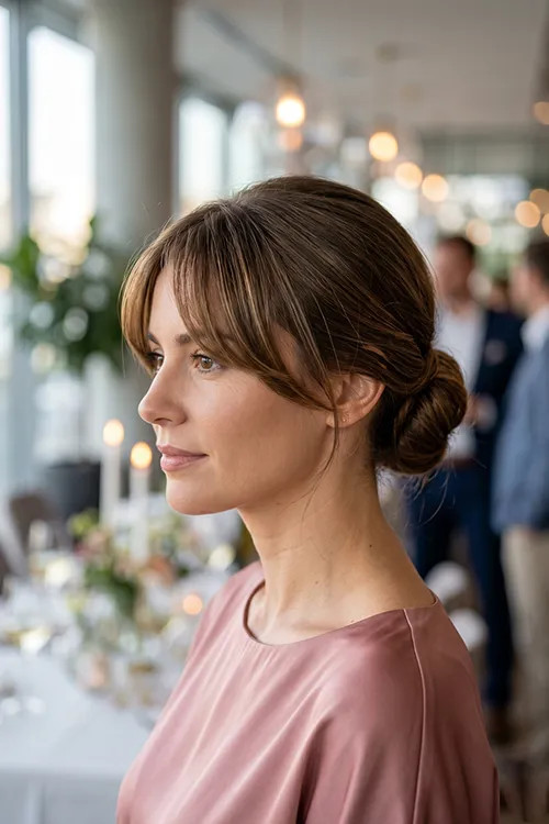 Nape Visual Idea Nape Visual Idea — Low Bun with Curtain Bangs