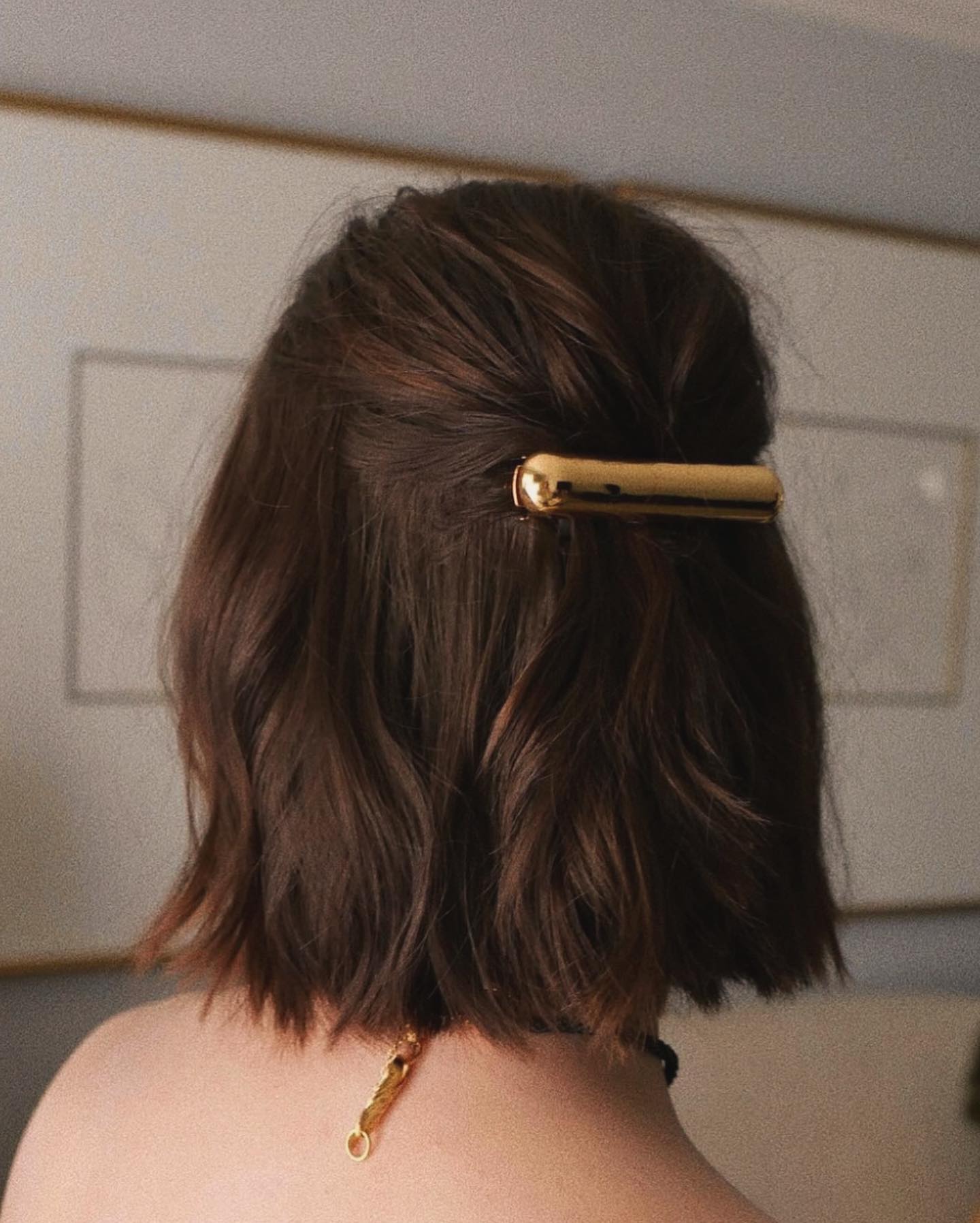 Textured Low Bun on Dark Lob Textured Low Bun on Dark Lob — Updos for Short Hair