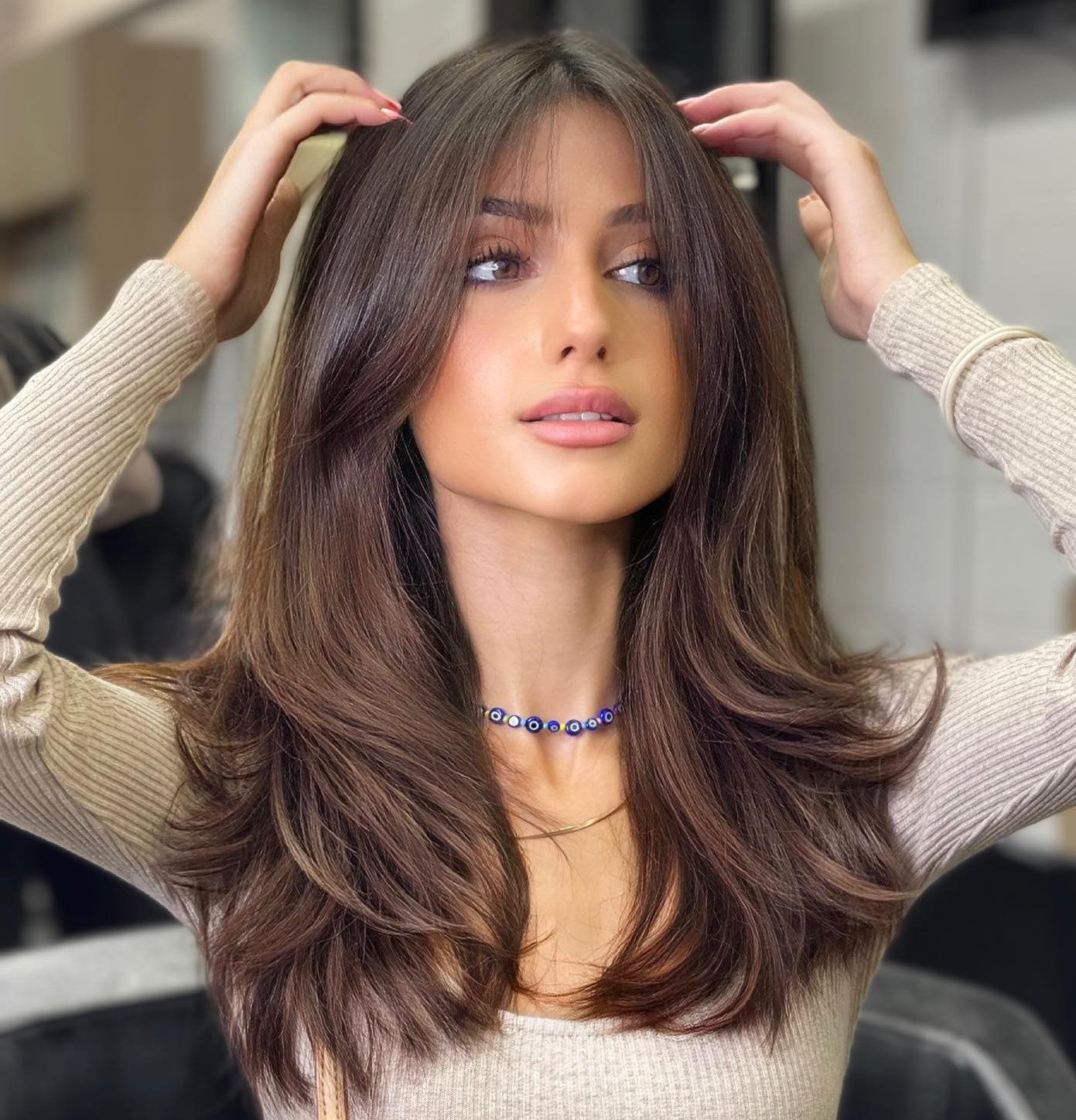 Collarbone Blowout With Side Bangs Collarbone Blowout With Side Bangs — Hairstyles for Thick Hair