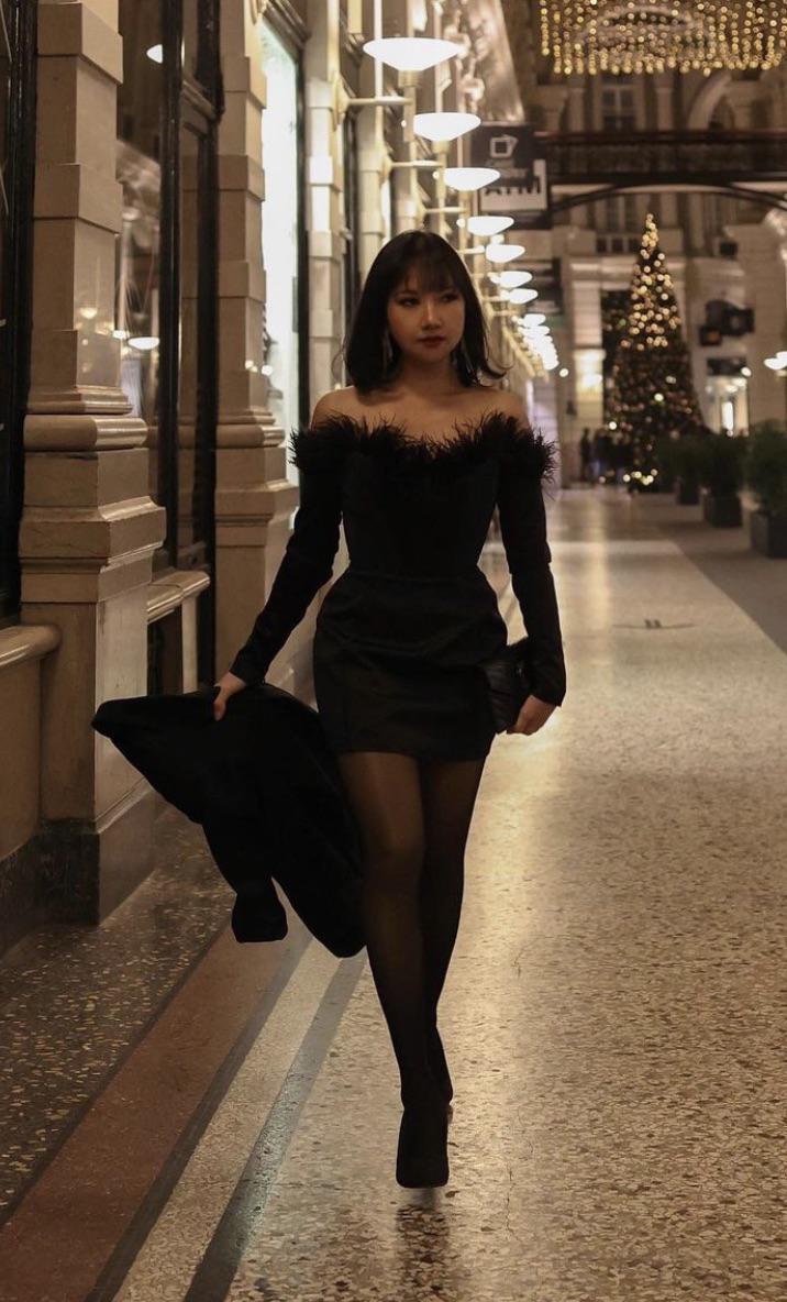 Feather Trim Elegance: Off-the-Shoulder Mini Dress Feather Trim Elegance: Off-the-Shoulder Mini Dress — Femme Fatale Outfits