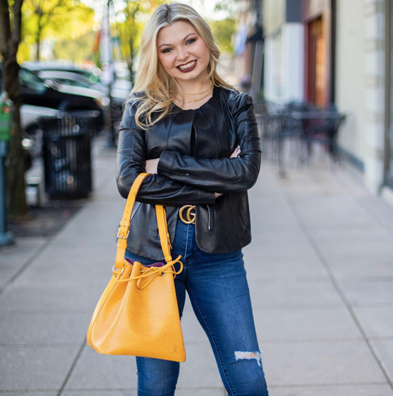 Edgy Evening: Yellow Bucket Bag with Leather Jacket — Bucket Bag Outfits