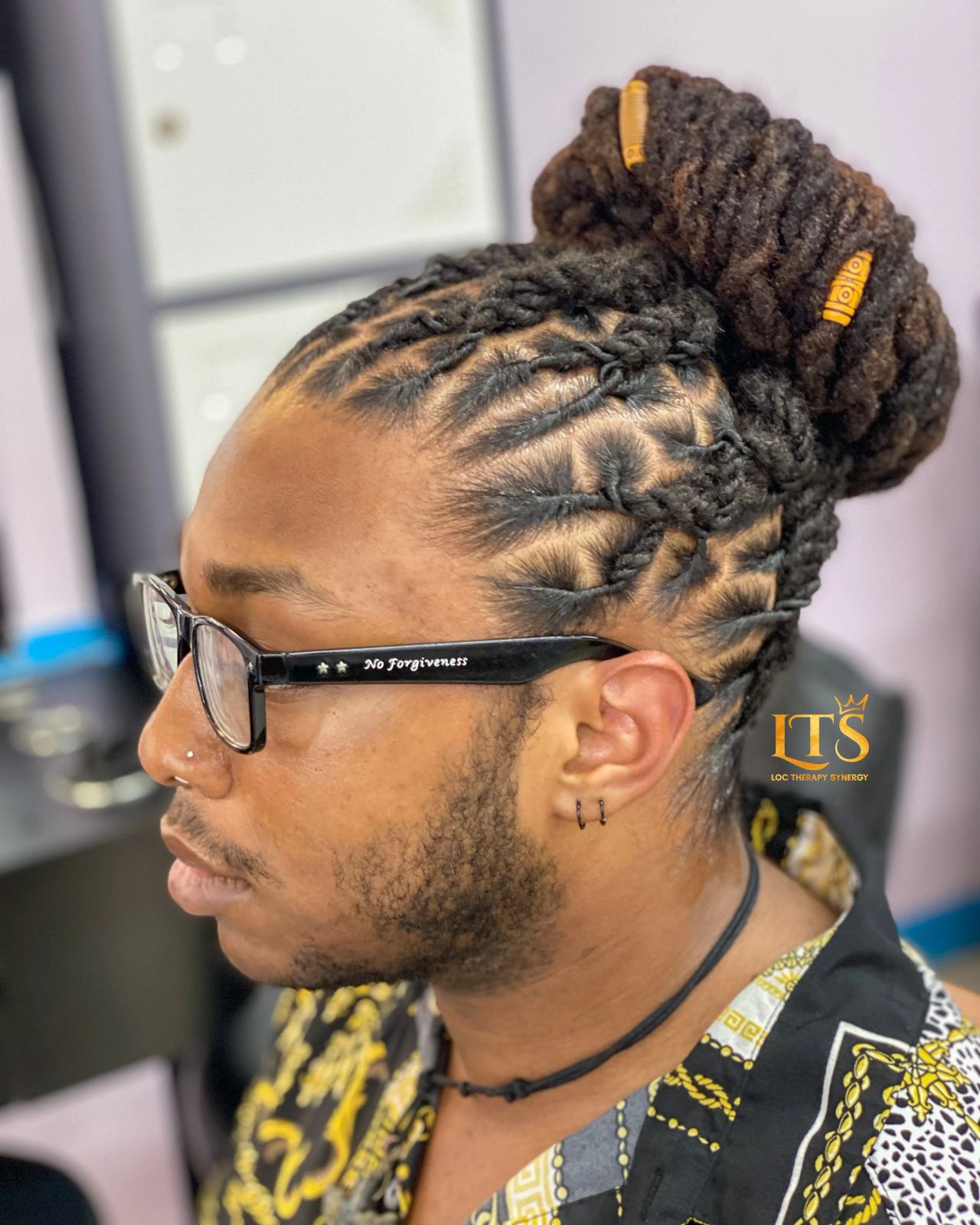 Front Braided Loc Bun with Blonde Highlights