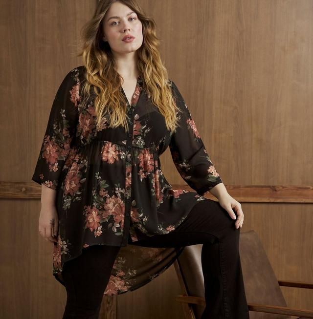 Sheer Tunic with Flared Trousers: Casual Print Mix — Outfits for Big Arms