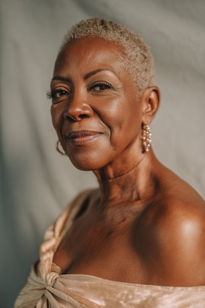 Voluminous Grey Pixie With Blonde Highlights — Haircuts for Black Women Over 60