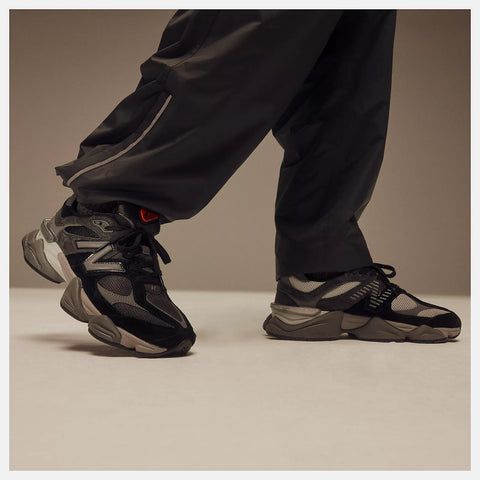 Grey, Black, and Navy 9060s: A Textured Detail Shot Grey, Black, and Navy 9060s: A Textured Detail Shot — New Balance 9060 Outfits