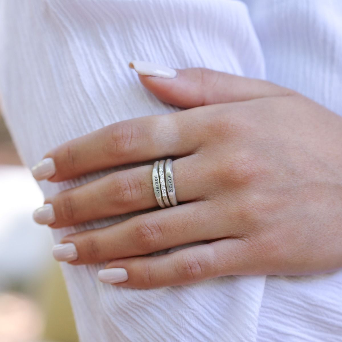 Personalized Engraved Silver Ring Stack