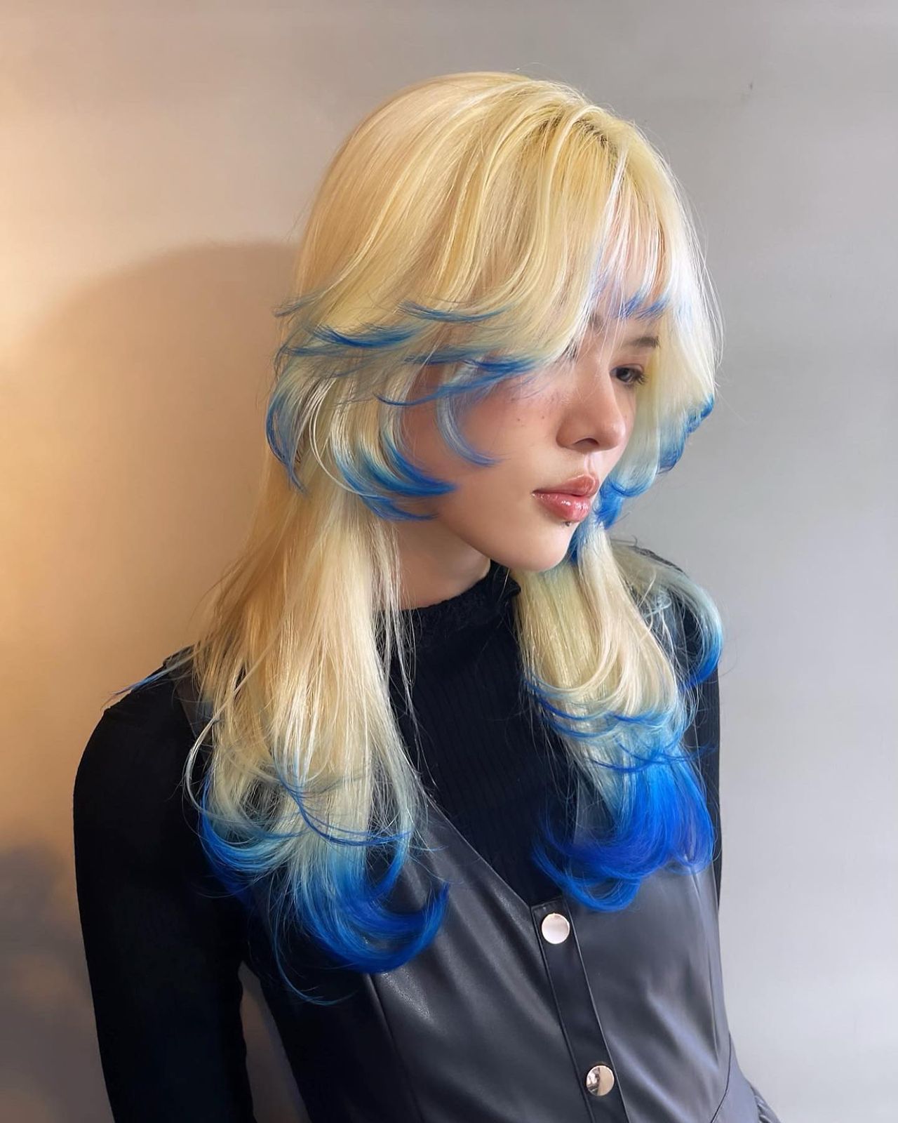Platinum Blonde With Blue Accents — Jellyfish Haircut